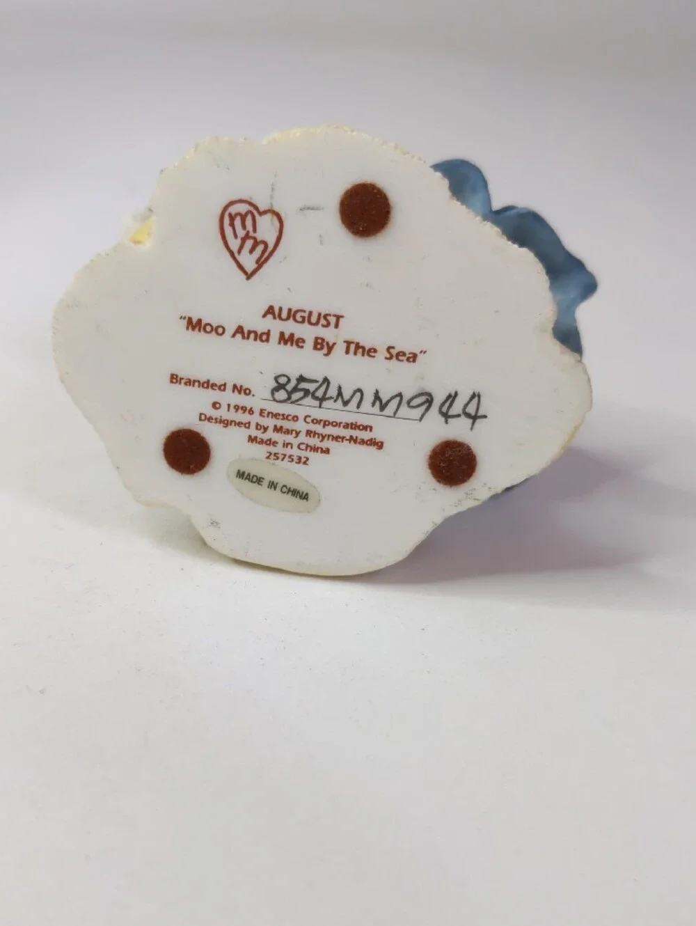 Vintage Enesco Mary’s Moo Moos AUGUST 'Moo And Me By The Sea' Figurine
